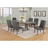 7 Piece Dining Set Extendable w/two 16"Side Leaves Extension & 6 Chairs in Dark Grey Linen