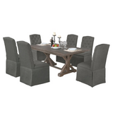 Nottingham 7Pc Dining Set, Table W/ 34" Trestle, 6 Tufted Skirted Chairs - Dark Grey