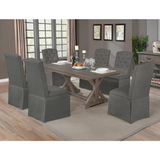 Nottingham 7Pc Dining Set, Table W/ 34" Trestle, 6 Tufted Skirted Chairs - Dark Grey