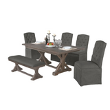 Nottingham 6pc Dining Set, Table w/ 34" Trestle, 4 Tufted Skirted Chairs & 1 Bench