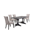 Essex 5 Piece Dining Set, Weathered Gray Dining Table & 5 Side Chairs in Beige Linen