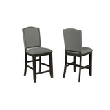 Classic 24" Counter Height Side Chair w/ Nailhead Trim in Linen Fabric **Set of 2**, Dark Grey