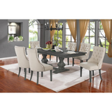 Richmond 7Pc Dining Set: Dining Table Extendable 18" Leaf Extension, Trestle Base & 6 Linen Beige Chairs