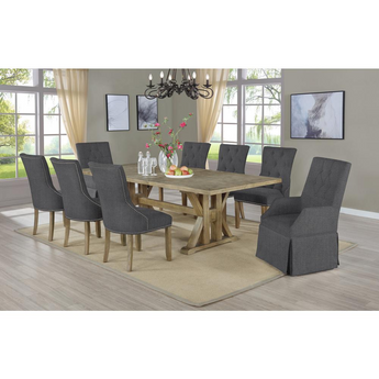 Yorkshire 9Pc Dining Set- Arm Chairs Tufted and Side Chairs Tufted & Nailhead Trim, Extendable Dining Table w/Center 24