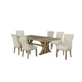 Yorkshire 7Pc Dining Set W/Extendable Dining Table W/Center 24" Leaf, Side Chairs Tufted & Nailhead Trim, Beige