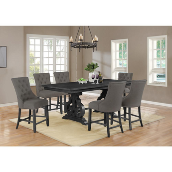 Downton 7pc Counter Height Extendable Dining Set, 6 Chairs in Dark Grey, Table w/Center 18