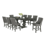 Richmond 9Pc Counter Height Dining Set, Chairs in Dark Grey, Table w/ 18" Center Leaf in Dark Grey Mahogany