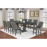 Richmond 9Pc Counter Height Dining Set, Chairs in Dark Grey, Table w/ 18" Center Leaf in Dark Grey Mahogany