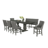 Richmond 7Pc Counter Height Dining Set, 5 Chairs & 1 Bench, Table W/ 18" Center Leaf, Dark Grey