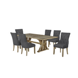 Yorkshire 7Pc Dining Set W/Extendable Dining Table w/Center 24" Leaf, Side Chairs Tufted & Nailhead Trim, Dark Grey