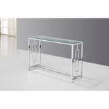 Silver Stainless Steel Glass Sofa Table