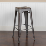 Commercial Grade 30" High Backless Distressed Silver Gray Metal Indoor-Outdoor Barstool