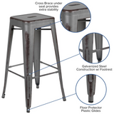 Commercial Grade 30" High Backless Distressed Silver Gray Metal Indoor-Outdoor Barstool