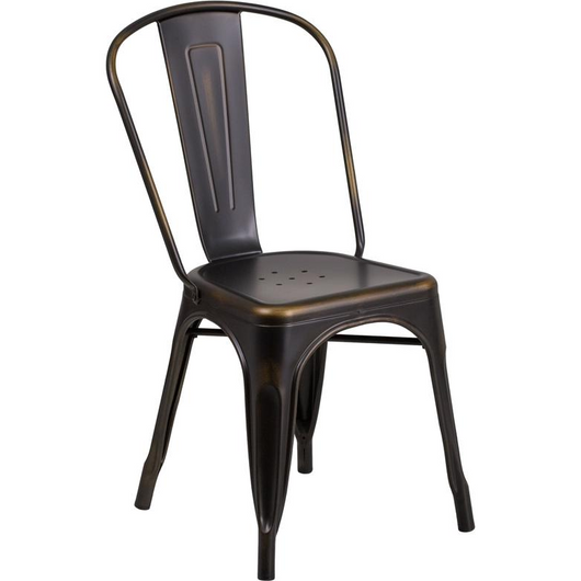Commercial Grade Distressed Copper Metal Indoor-Outdoor Stackable Chair