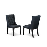 Bedfordshire Black Linen Fabric Parson Dining Chairs and Button Tufted Back with Wire Brushed Black Rubber Wood Legs - Parson Chairs Set of 2 - Set of 2
