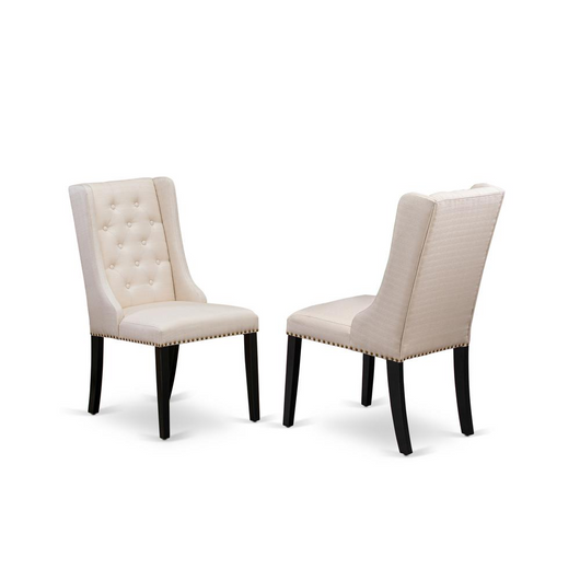 Cheshire Cream Linen Fabric Parson Chairs and Button Tufted Back with Black Rubber Wood Legs - Parson Dining Chairs Set of 2 - Set of 2