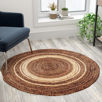 Natural Fiber Jute Area Rug 4 Foot Round - Braided Indoor Jute Rug - Natural Area Rugs