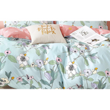 Marceau Blue/Pink Floral 100% Cotton Reversible Comforter Set Queen/Full