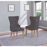 Linen Tufted Side Chair Set of 2, Grey, Grey