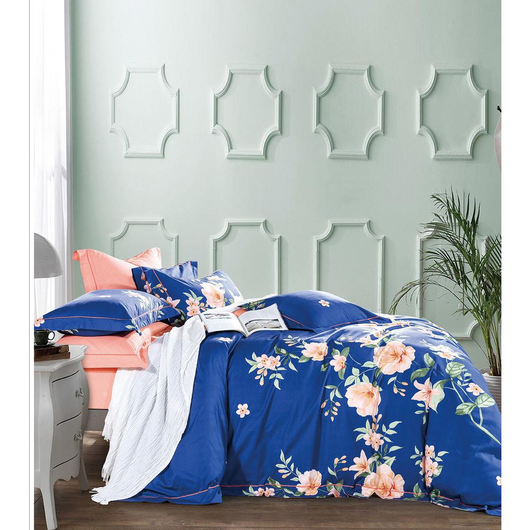 Elizabeth Blue/Orange Floral 100% Cotton Reversible Comforter Set Twin XL