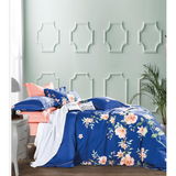 Elizabeth Blue/Orange Floral 100% Cotton Reversible Comforter Set Queen/Full