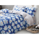 Emerson Blue/White Floral 100% Cotton Reversible Comforter Set Queen/Full