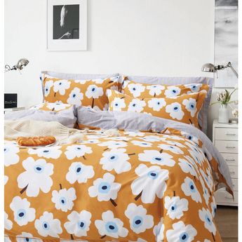 Emerson Orange/White Floral 100% Cotton Reversible Comforter Set Queen/Full