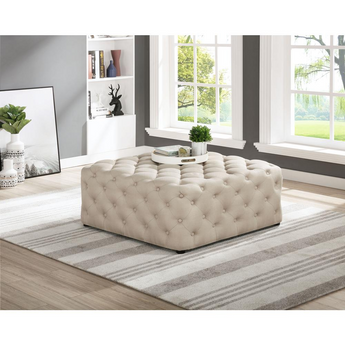 Kelly Modern Beige Linen Square Ottoman