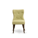 Set of 2 - Parsons Chair- Upholstered Chair Includes Distressed Jacobean Wooden Structure with Limelight Linen Fabric Seat with Nail Head and Button Tufted Back