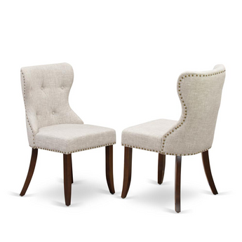Set of 2 - Modern Chairs- Kitchen Chair Includes Mahogany Wood Frame with Doeskin Linen Fabric Seat with Nail Head and Button Tufted Back