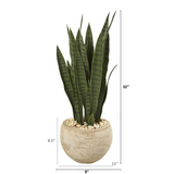 32in. Sansevieria Artificial Plant in Sand Colored Planter