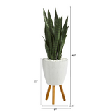 4ft. Sansevieria Artificial Plant in White Planter with Stand