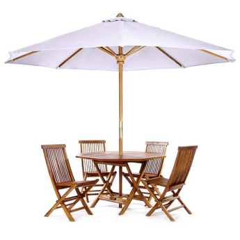 6-Piece 4-ft Teak Octagon Folding Table Set with Royal White Umbrella