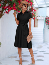 Ceylan Cuffed Short Sleeve Belted Shirt Dress