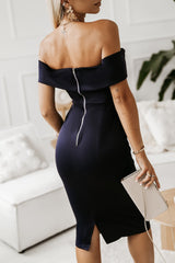 Paola Off-Shoulder Zip-Back Slit Dress