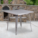 Commercial Grade 31.5" Square Silver Metal Indoor-Outdoor Table