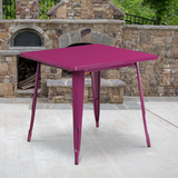 Commercial Grade 31.5" Square Purple Metal Indoor-Outdoor Table