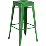 Commercial Grade 30" High Backless Distressed Green Metal Indoor-Outdoor Barstool