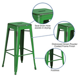 Commercial Grade 30" High Backless Distressed Green Metal Indoor-Outdoor Barstool