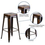 Commercial Grade 30" High Backless Distressed Copper Metal Indoor-Outdoor Barstool