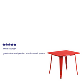 Commercial Grade 31.5" Square Red Metal Indoor-Outdoor Table