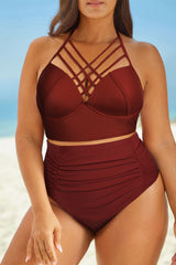 Bella Halter Neck Crisscross Ruched Two-Piece Swimsuit