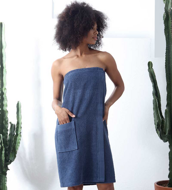 Womens Navy Turkish Cotton Towel Wrap