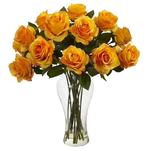 Blooming Roses with Vase - Orange