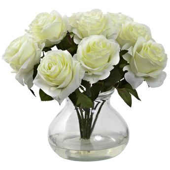 Rose Arrangement with Vase - White