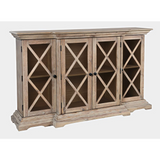 Carrington Contemporary Wire Brushed 60" Breakfront Accent Cabinet in Brushed Bisque