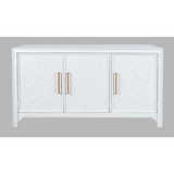 Gramercy Mid-Century Modern Chevron Three Door 60" Accent Cabinet in Blanc White