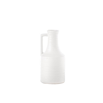 Ceramic Round Bottle Vase with Side Handle Matte Finish White, Large