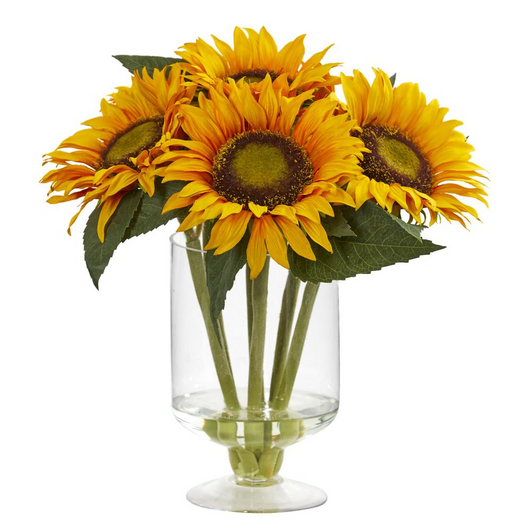 12in. Sunflower Artificial Arrangement in Glass Vase