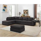 Cassia Modular Sectional Sofa with Ottoman in Dark Gray Linen